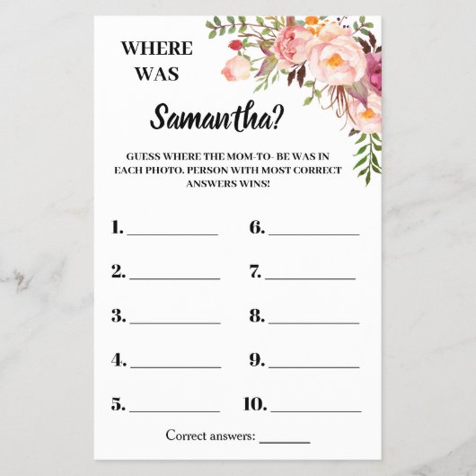 Pink Wo war sie Baby Dusche zweisprachige Spielkar Flyer (Vorne)