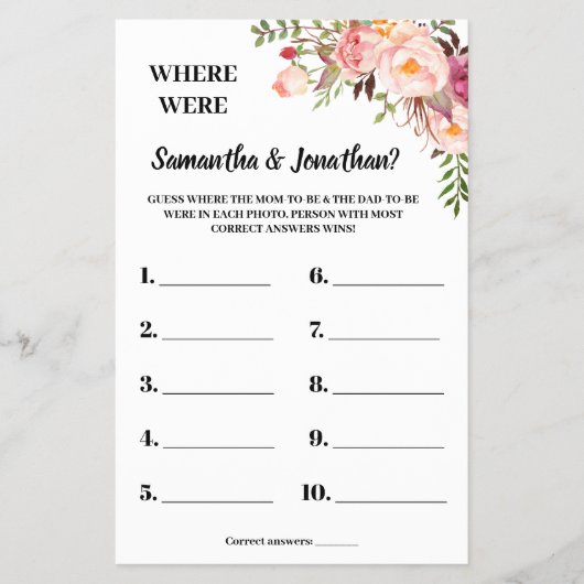 Pink Wo waren sie duschen zweisprachige Spielkarte Flyer (Vorne)