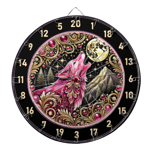 Pink Wolf Beneath Moon Commands Achtung Dartscheibe (vorne)