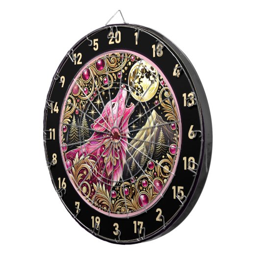 Pink Wolf Beneath Moon Commands Achtung Dartscheibe (Vorderseite rechts)