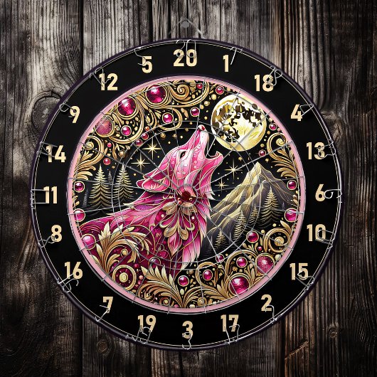 Pink Wolf Beneath Moon Commands Achtung Dartscheibe