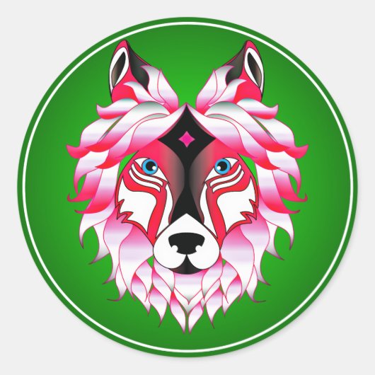 Pink Wolf Head Artwork Runder Aufkleber (Vorderseite)