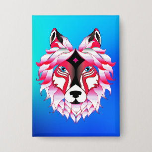 Pink Wolf Head Polygon Design-24531 Button