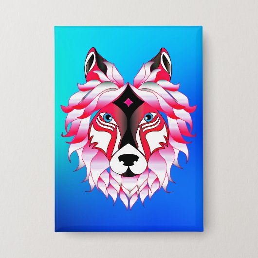 Pink Wolf Head Polygon Design-24531 Button (Vorderseite)