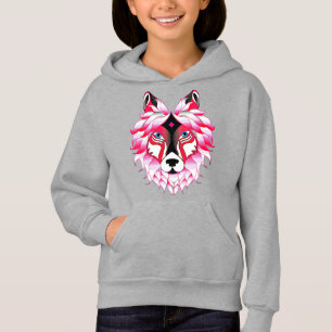 Pink Wolf Head Polygon Design-24531 Hoodie
