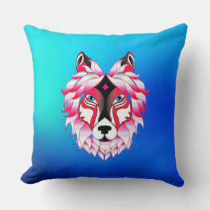 Pink Wolf Head Polygon Design-24531 Kissen