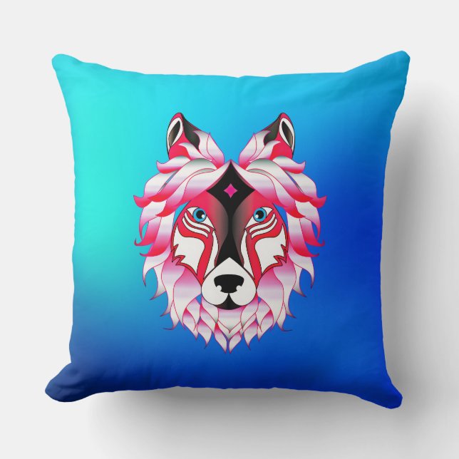 Pink Wolf Head Polygon Design-24531 Kissen (Vorderseite)