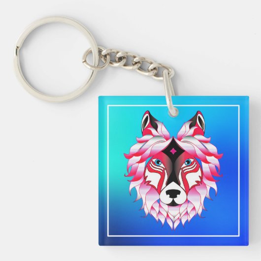 Pink Wolf Head Polygon Design-24531 Schlüsselanhänger (Vorderseite)