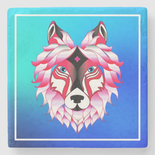 Pink Wolf Head Polygon Design-24531 Steinuntersetzer (Vorderseite)