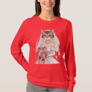 Pink Women's T - Shirt mit Niedlicher Bride Cat De