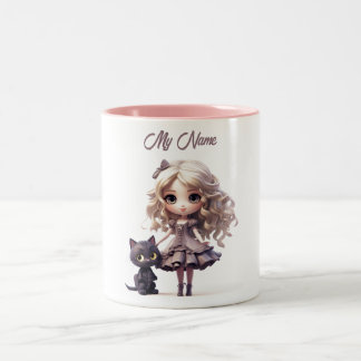 Pink Wonderland: Puppen und Katzen Fantasy Cup Zweifarbige Tasse