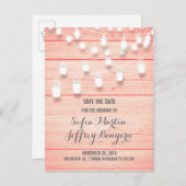 Pink Wood Rustic Mason Jar Lights Save the Date Ankündigungspostkarte (Vorne/Hinten)