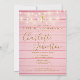 Pink Wood String Lights Erste Heilige Kommune Einladung