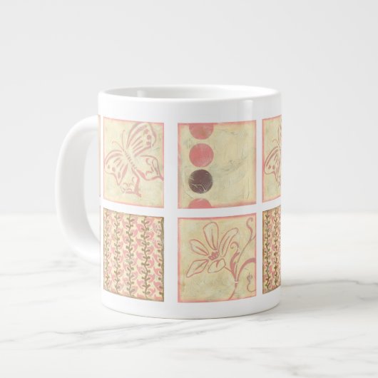 Pink Woodblock Zeichnungen von Chariklia Zarris Jumbo-Tasse (Vorderseite Links)