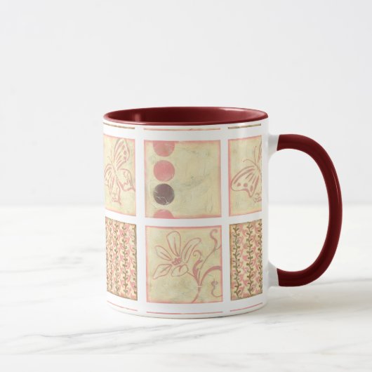 Pink Woodblock Zeichnungen von Chariklia Zarris Tasse (Rechts)