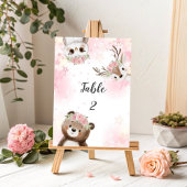Pink Woodland Babydusche Tischnummer Zeichen