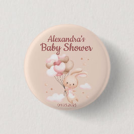 Pink Woodland Bunny Rabbit Babydusche Button