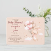 Pink Woodland Bunny Rabbit Babydusche Einladung (Stehend Vorderseite)