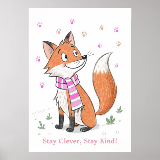 Pink Woodland Cheeky Fox Playful Doodle Animal Poster (Vorne)