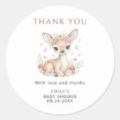 Pink Woodland Deer Girl Baby Shower Thank You Runder Aufkleber (Vorderseite)