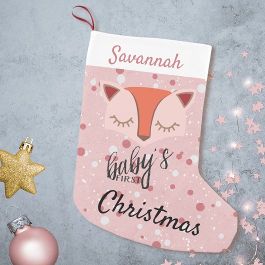 Pink Woodland Fox Erster Weihnachtsfest Strumpf Kleiner Weihnachtsstrumpf