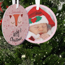 Pink Woodland Fox Erstes Weihnachtsfest Foto Ornament