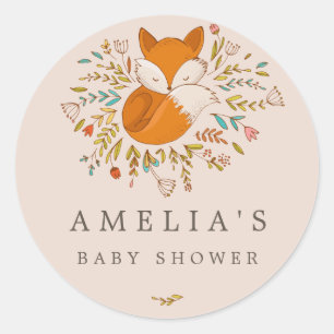 Pink Woodland Fox Sweet Baby Dusche Gefallen Siege Runder Aufkleber