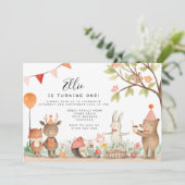 Pink Woodland Geburtstagsparty Einladung (Stehend Vorderseite)