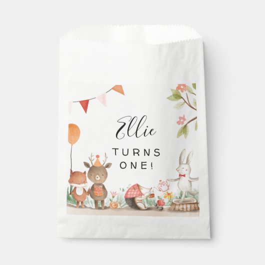 Pink Woodland Geburtstagsparty Geschenktütchen (Vorderseite)