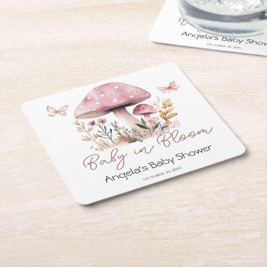 Pink Woodland Mushroom Kinderdusche Papier Unterse Rechteckiger Pappuntersetzer (angewinkelt)