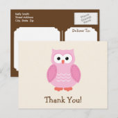Pink Woodland Owl Vielen Dank Postkarte (Vorne/Hinten)