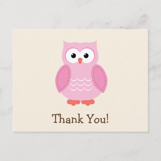 Pink Woodland Owl Vielen Dank Postkarte (Vorderseite)