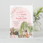 Pink Woodland Tiere Little Pumpkin Geburtstag Einladung (Stehend Vorderseite)
