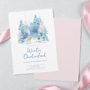 Pink Woodland Winter Onederland 1. Geburtstagsfeie Einladung