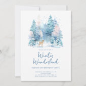 Pink Woodland Winter Wonderland 2. Geburtstag Part Einladung (Vorderseite)