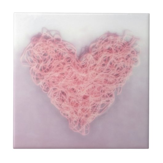 Pink Woolen Wool Liebe Herzstück Keramik Tile Fliese (Vorderseite)