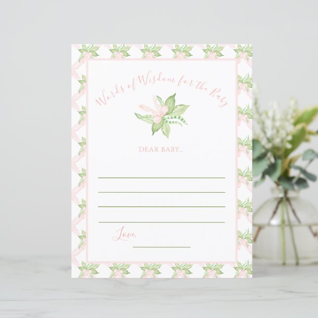 Pink Words of Wisdom Sweet Pea Baby Shower Game (Stehend Vorderseite)