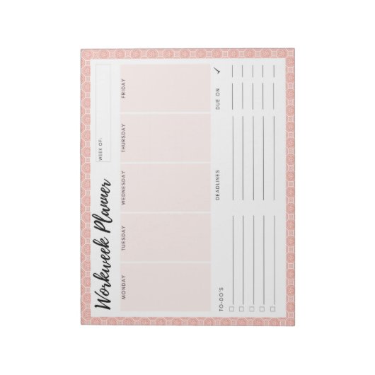 Pink Workweek Planer Notizblock (Rotiert)