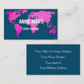 Pink World Map Abstrakt Art Blue Wedding Niedlich Visitenkarte (Vorne/Hinten)