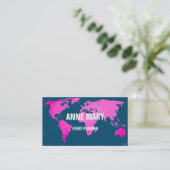 Pink World Map Abstrakt Art Blue Wedding Niedlich Visitenkarte (Stehend Vorderseite)