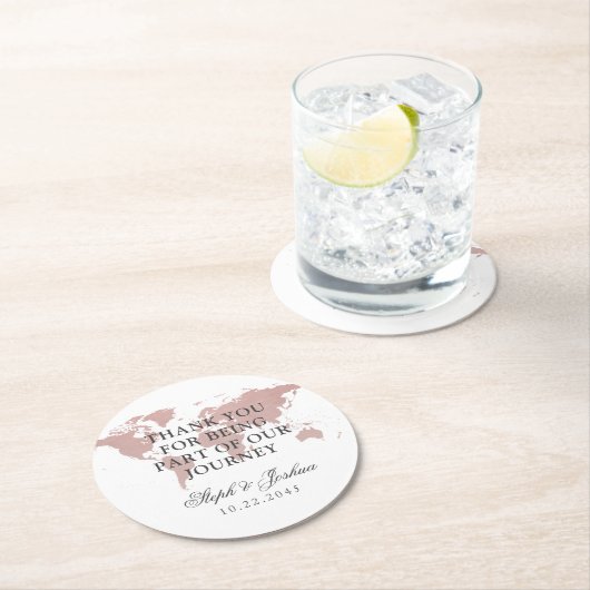 Pink World Map Danke Gastgeschenk Hochzeit Runder Pappuntersetzer (Vor Ort)