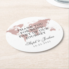 Pink World Map Danke Gastgeschenk Hochzeit Runder Pappuntersetzer