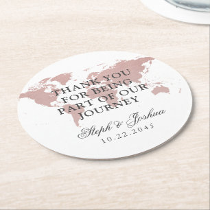 Pink World Map Danke Gastgeschenk Hochzeit Runder Pappuntersetzer