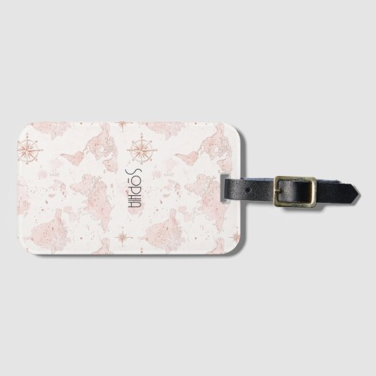 Pink World Map Gepäckanhänger (Vorderseite (Horizontal))