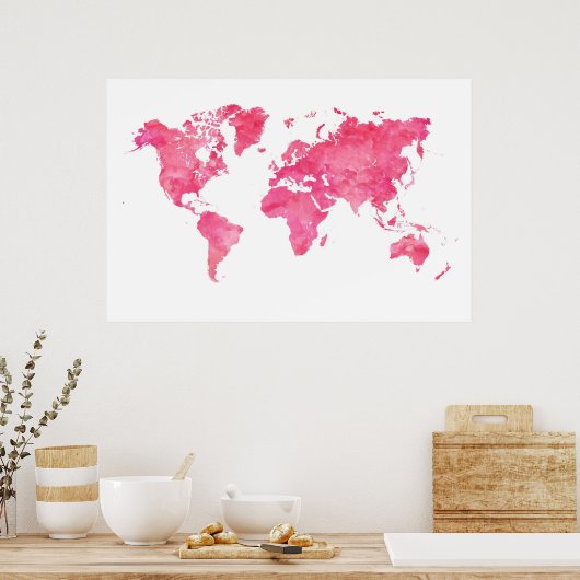 Pink World Map Poster (Küche)