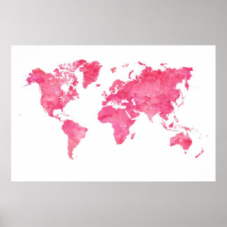 Pink World Map Poster