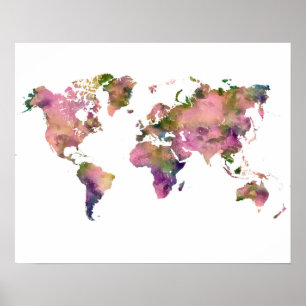 Pink World Map Poster