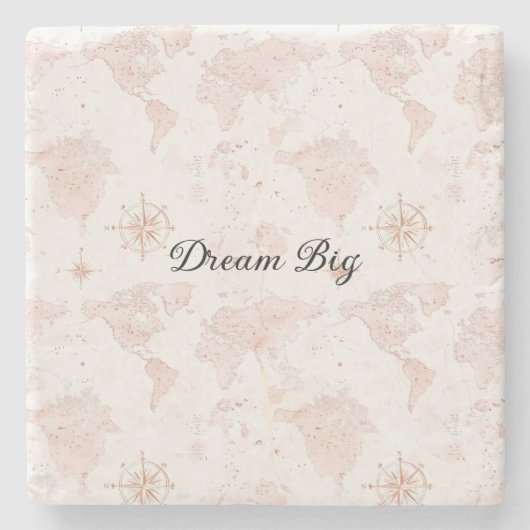 Pink World Map Steinuntersetzer (Vorderseite)
