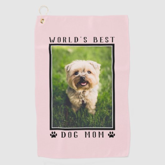 Pink World's Best Dog Mama Paw Prints Pet Foto Golfhandtuch (Vorderseite)