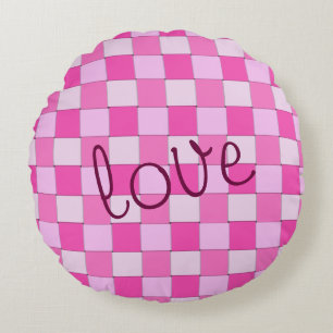 Pink Woven Muster mit Liebe Rundes Kissen